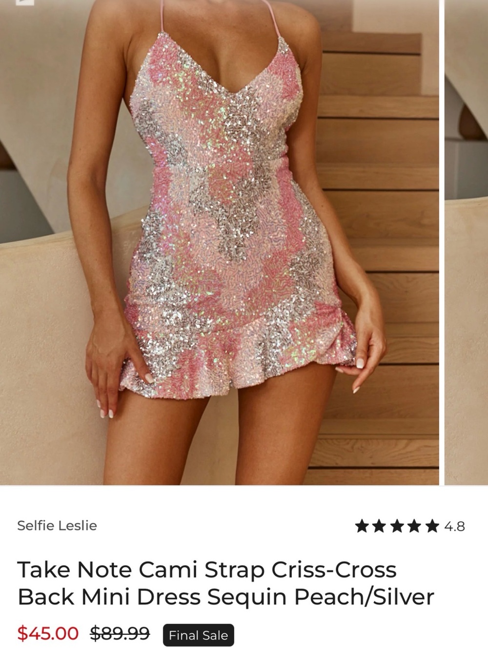 Selfie Leslie Peach and Silver Sequin Cami Mini Dress